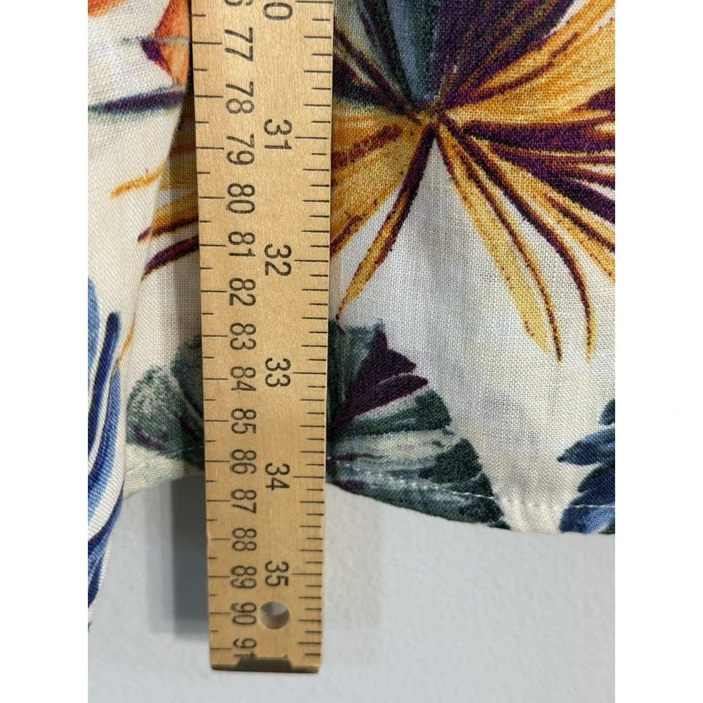 Chico's Palm-Print Tropical Linen Utility Summer Jacket Sz 3 (16/18) Resort Vaca